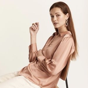 J Crew: Collared satin-back crepe popover top - Clay Sand - Large